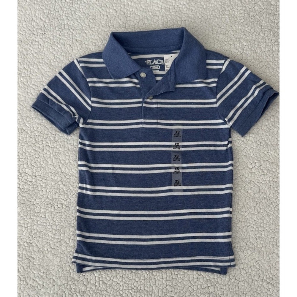 NEW Boys Childrens Place Short Sleeve Blue Striped Polo Shirt Size Youth XS 4